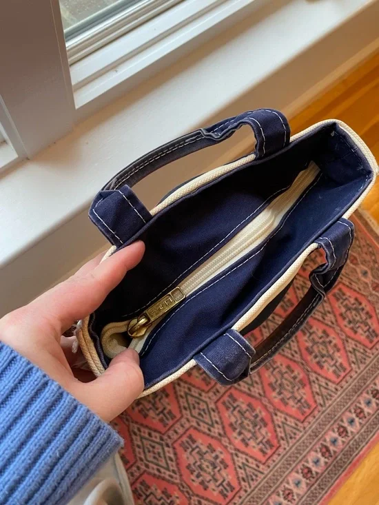 L.L. Bean 90s Vintage Mini Boat & Tote Canvas Pink & Navy Stripe Bag Made in USA - Picture 4 of 10